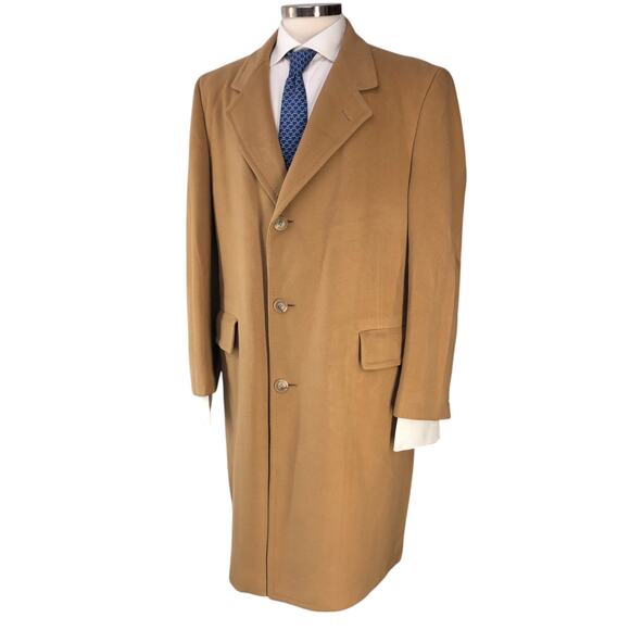 Neiman Marcus Mens Size 46R Overcoat Camel Cashmere USA Union Made Vintage 1978